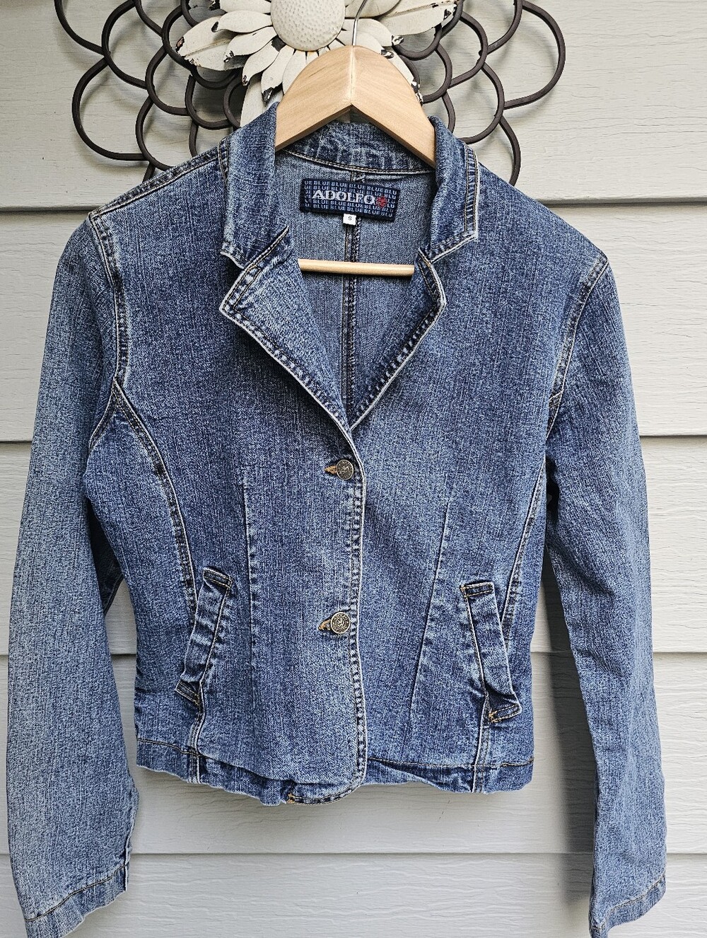 Adolfo Mid-Blue Denim Blazer Jacket for Women